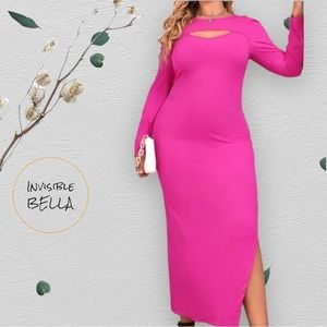 💖NWOT Hot Pink Shein Long Dress with Cut Out Neckline 1X -item005-